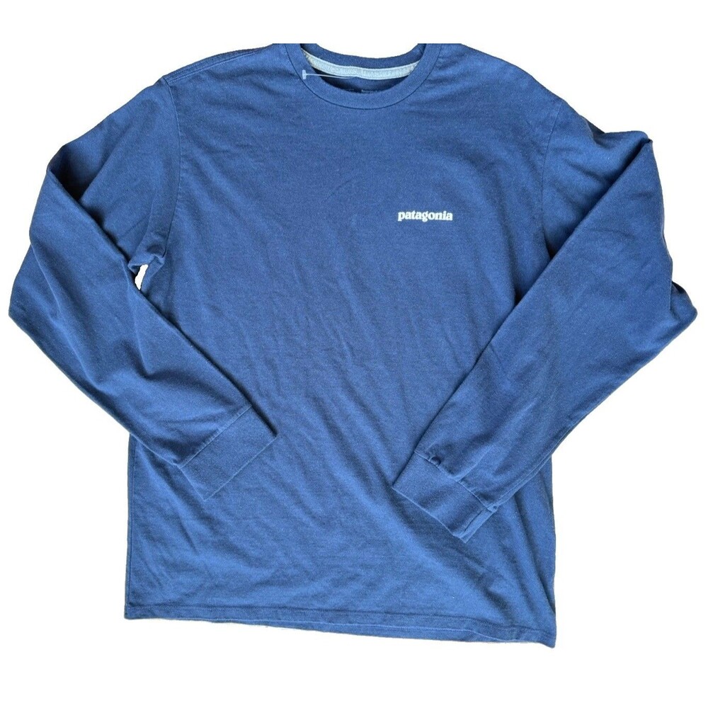 Patagonia Men’s Long Sleeve Fitz Roy Logo Hemp Organic Cotton Navy T-Shirt Sz S